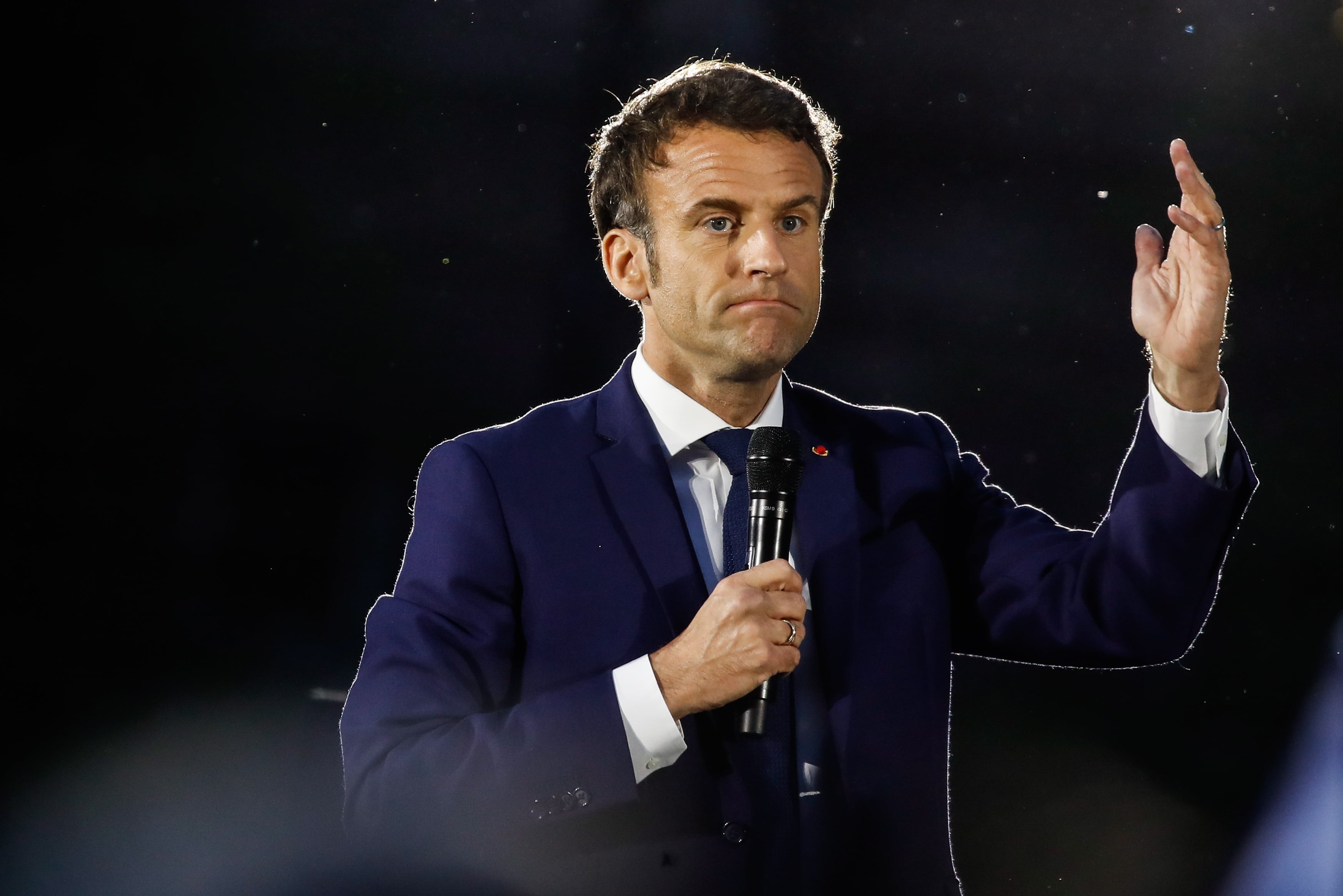 El presidente francés, Emmanuel Macron, durante un acto de campaña