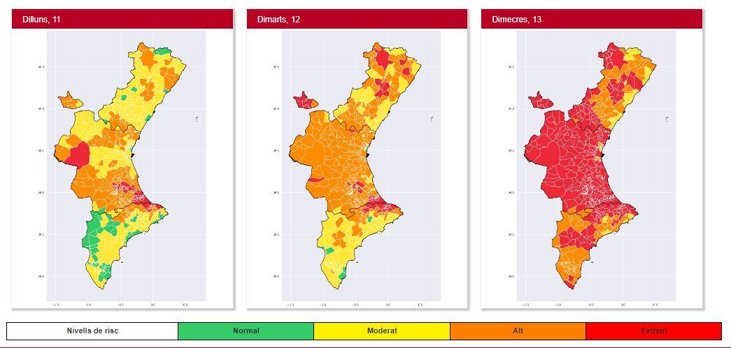 Previsión de altas temperaturas para el miércoles 13 de julio