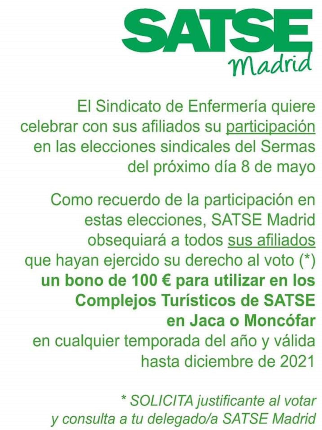 Circular difundida por el sindicato SATSE. 