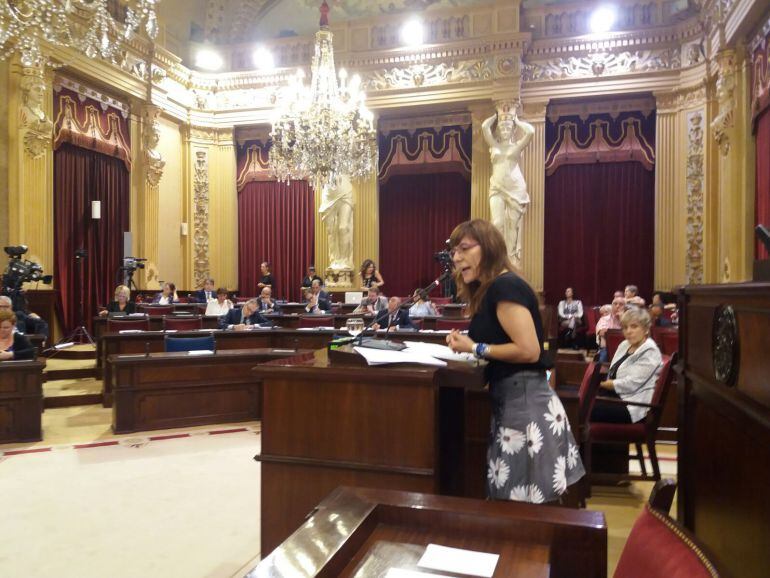 Laura Camargo, de Podemos, durante la intervención en el debate parlamentario.