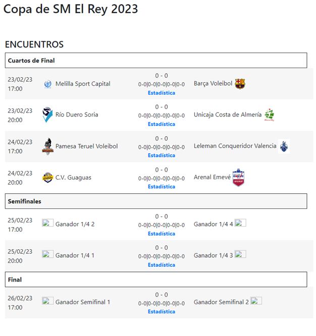 Cuadrante de horarios de la Copa del Rey de Voleibol a disputar en Soria.