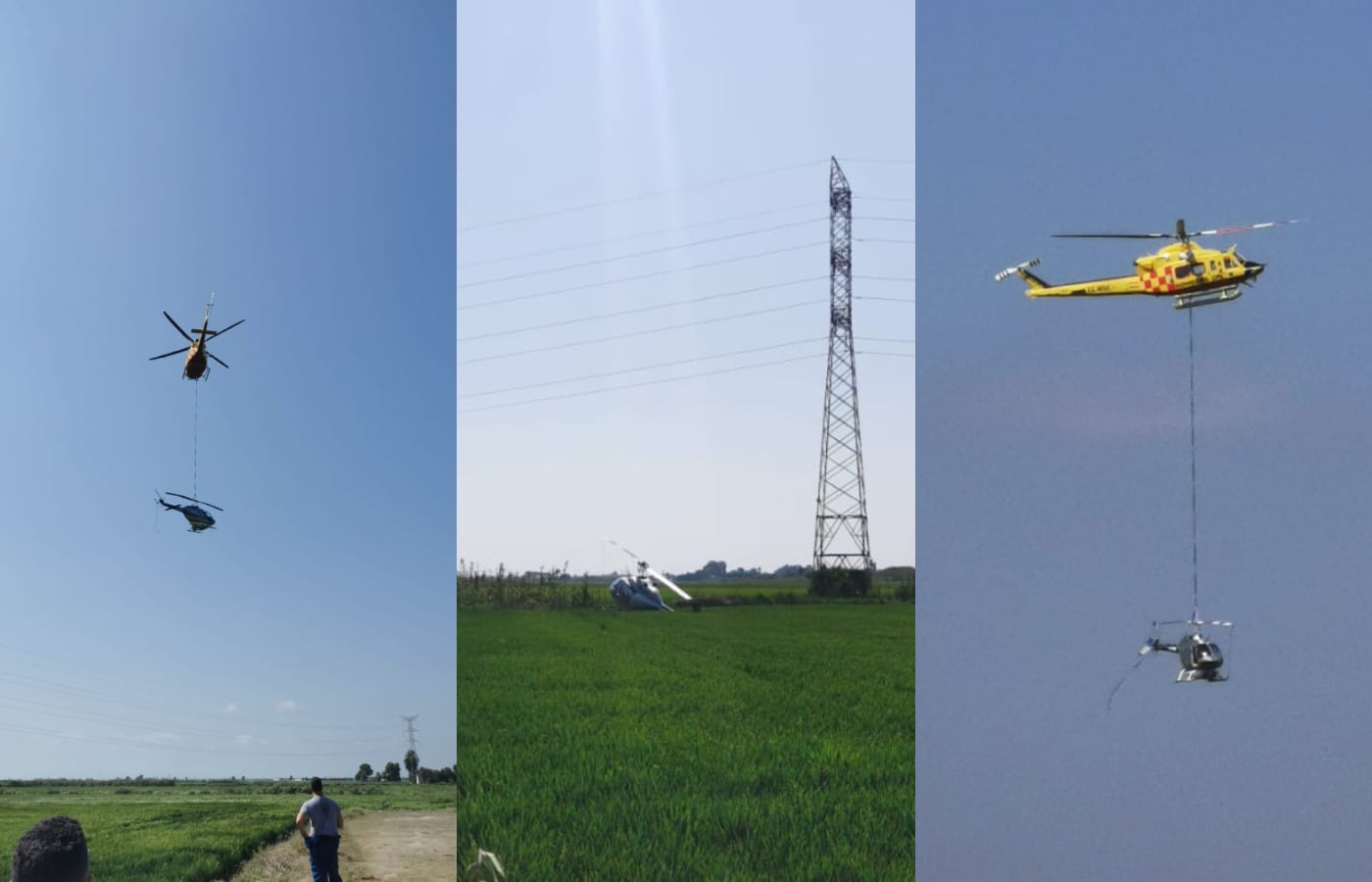 Un helicóptero sufre un accidente al chocar contra el cableado eléctrico en la zona de La Albufera