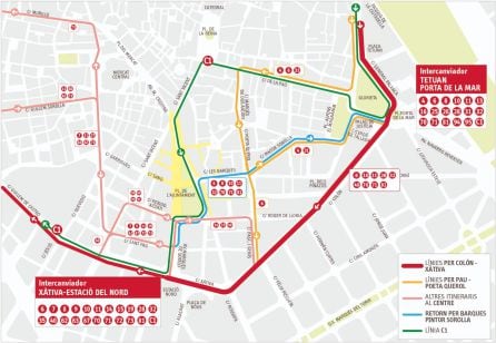 Mapa de las nuevas líneas de la EMT de València a partir del 23 de marzo.