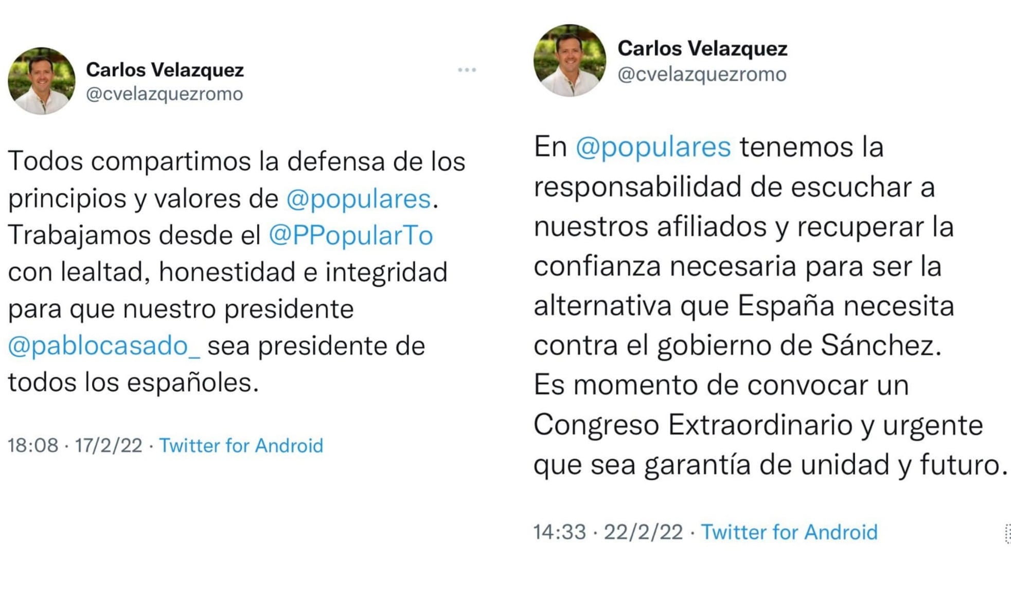 El Presidente provincial no ha borrado su tuit de apoyo a Pablo Casado