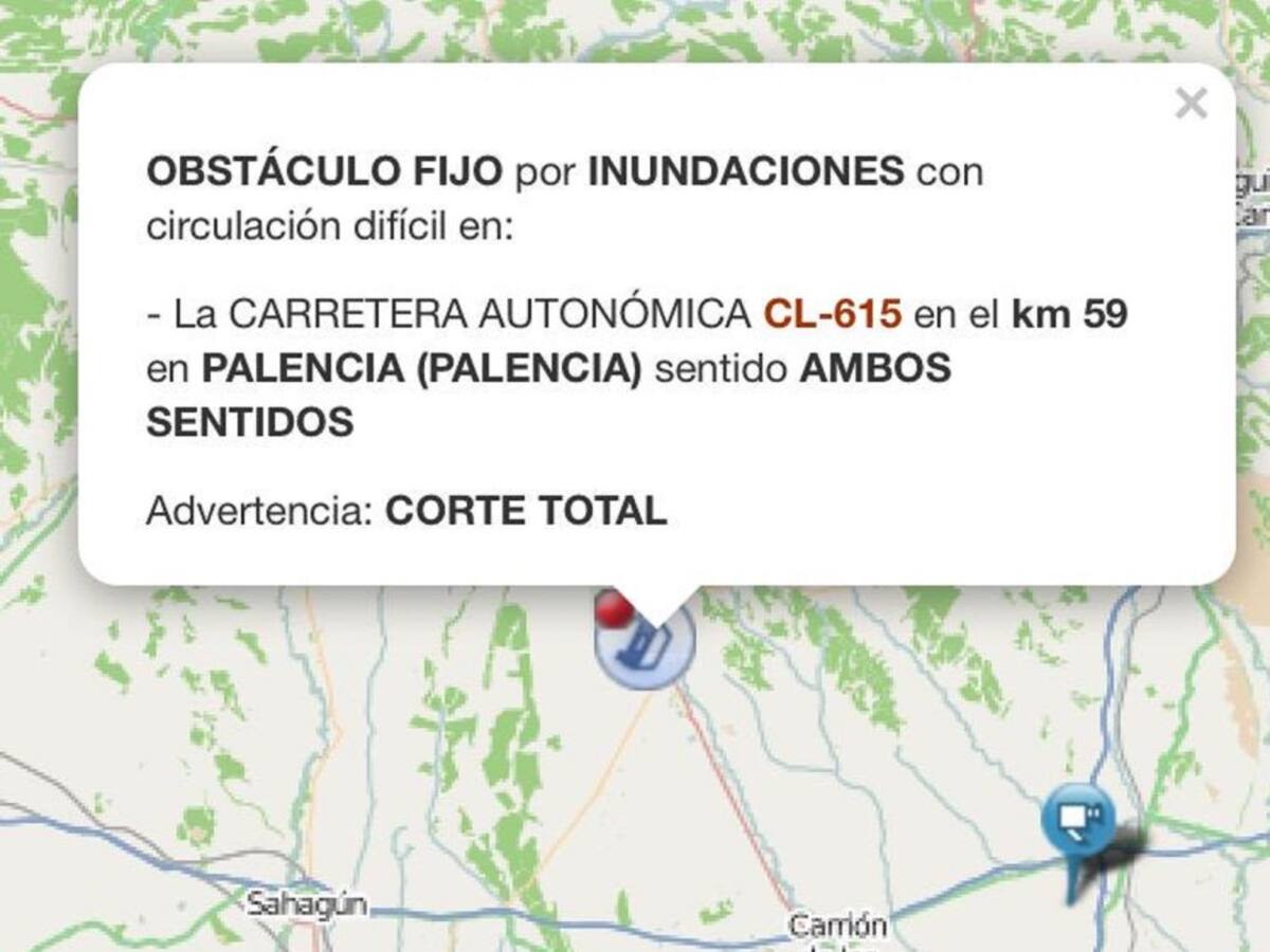 La carretera CL-615 en Palencia no está cortada por inundaciones
