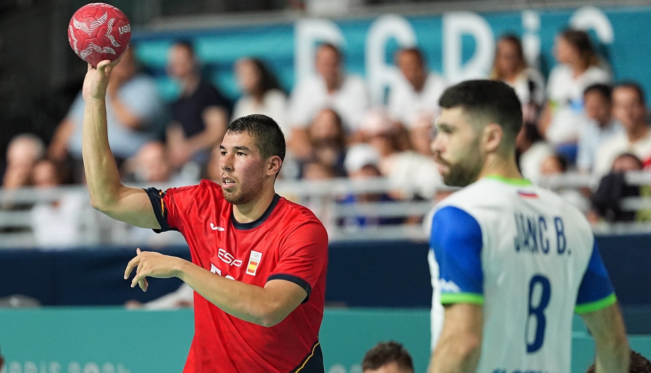 PARIS, FRANCE - JULY 27: Dujshebaev Daniel (ESP) in action during the Men&#039;s Preliminary Round Group A, handball match played between Spain and Slovenia at South Paris Arena 6 during the Paris 2024 Olympics Games on July 27, 2024 in Paris, France. (Photo By Alvaro Diaz/Europa Press via Getty Images)