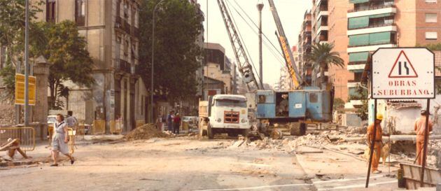 Obras de construcción del tramo subterráneo del metro de Valencia