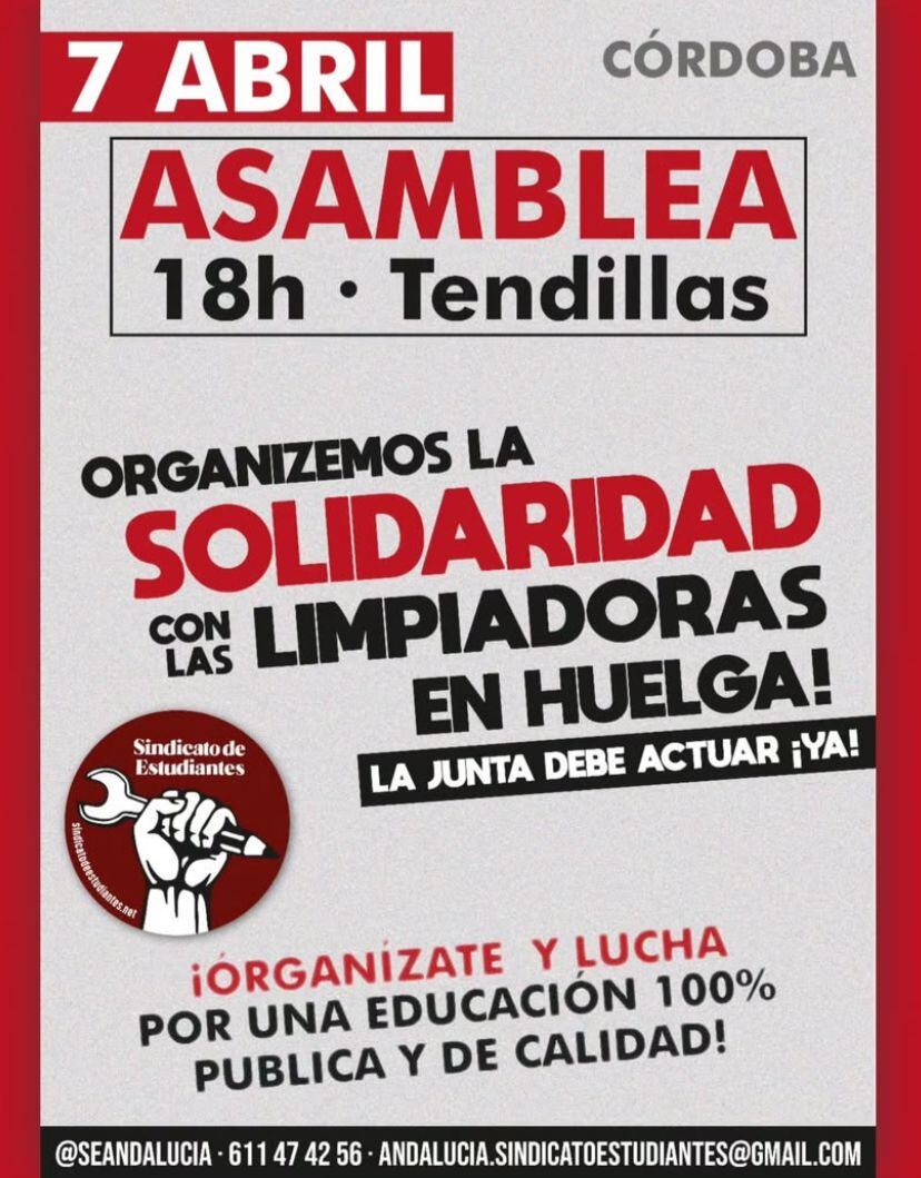 Cartel de la Huelga Solidaria con las limpiadoras institutos Córdoba
