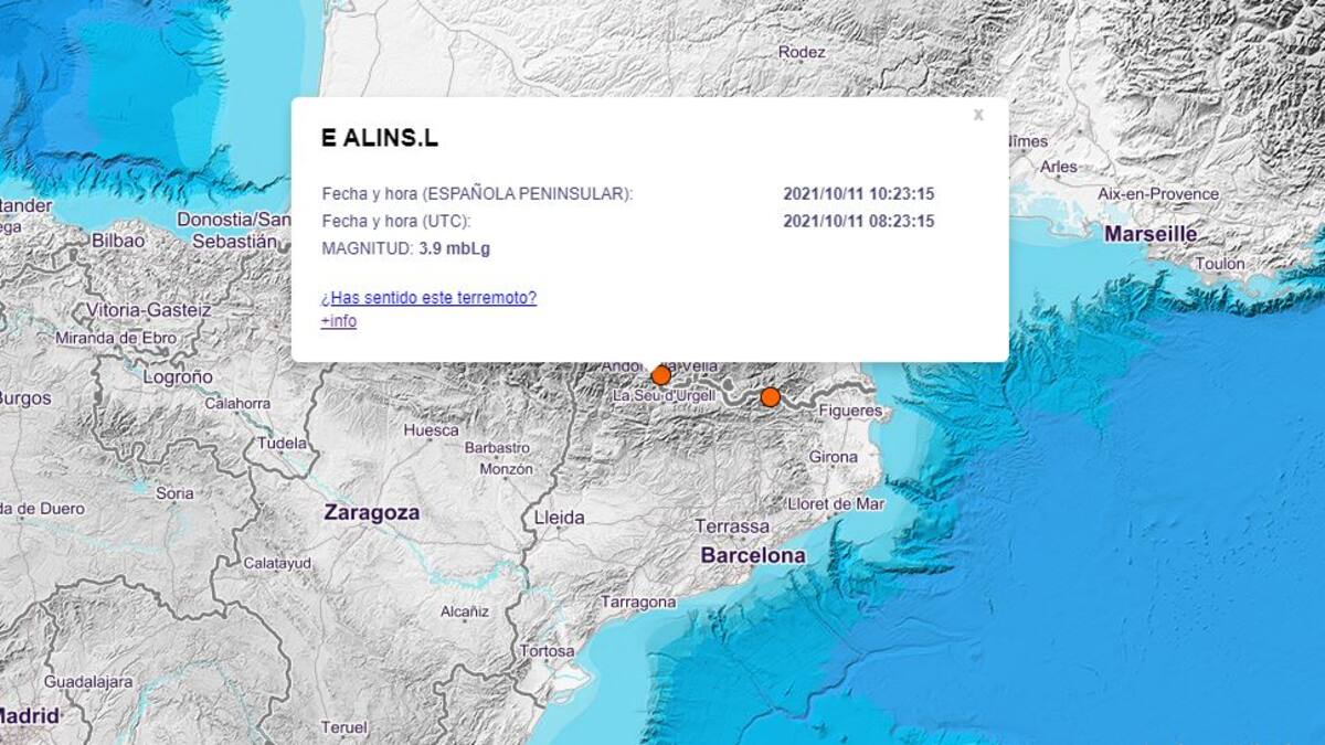 Movimiento sísmico en la provincia de Lérida, que se siente en el Pirineo oscense