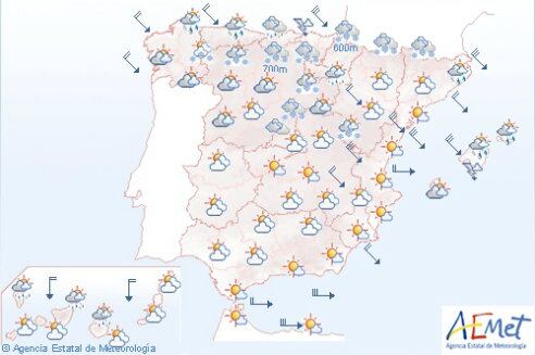 Predicción para este lunes. Dieciséis provincias se encuentran en alerta por nevadas, viento y fenómenos costeros