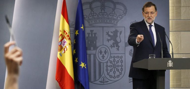 El presidente del Ejecutivo, Mariano Rajoy, durante su comparecencia en Moncloa