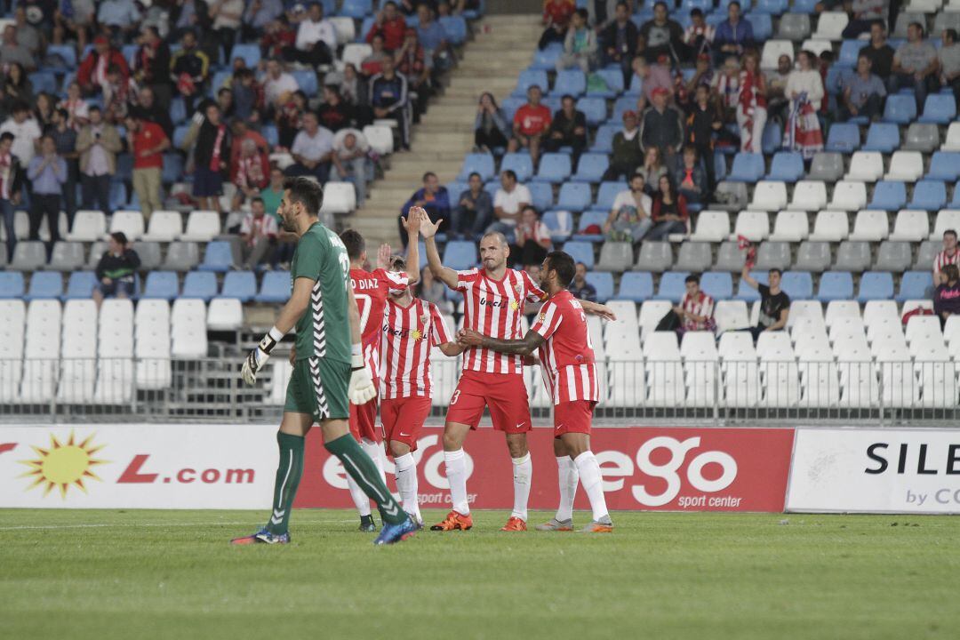 Soriano celebrando su gol ante el Nástic en 2015.