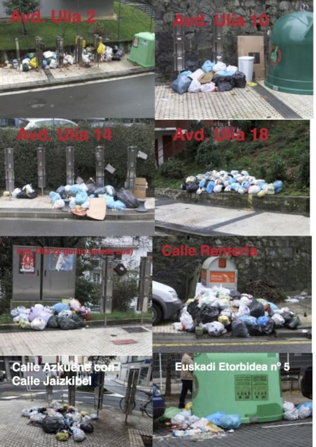 Los vecinos de Trintxerpe han decidido protestar contra el sistema 'Puerta a Puerta' depositando bolsas de basura en el suelo de la calle