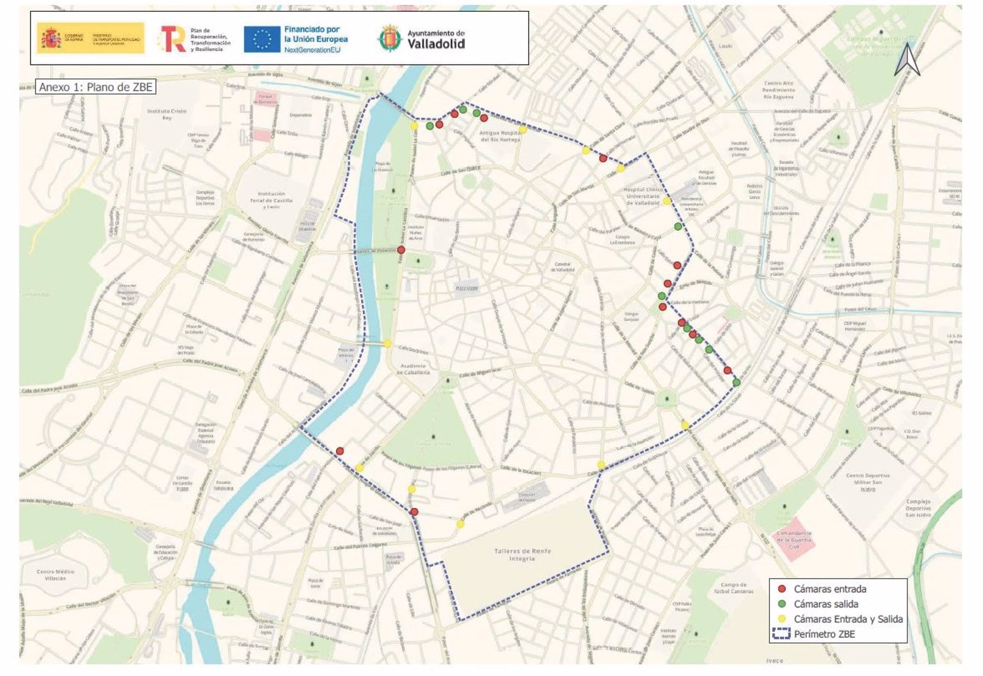 Plano de los lugares donde se instalarán las cámaras de control de la futura Zona de Bajas Emisiones