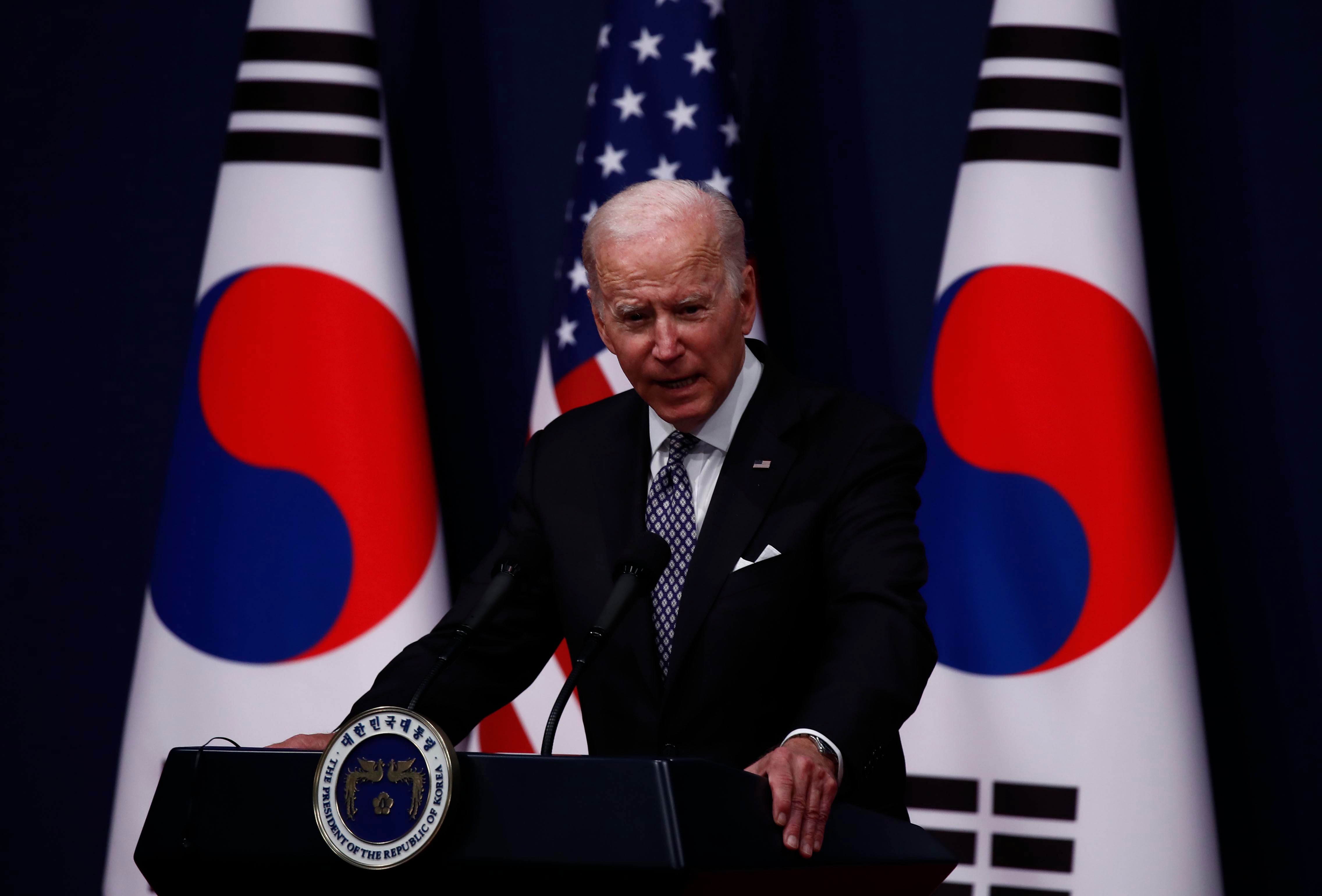 Joe Biden en la rueda de prensa en Corea del Sur