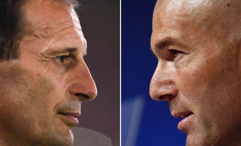 Fotos de Allegri, entrenador de la Juventus, y de Zidane, técnico del Real Madrid