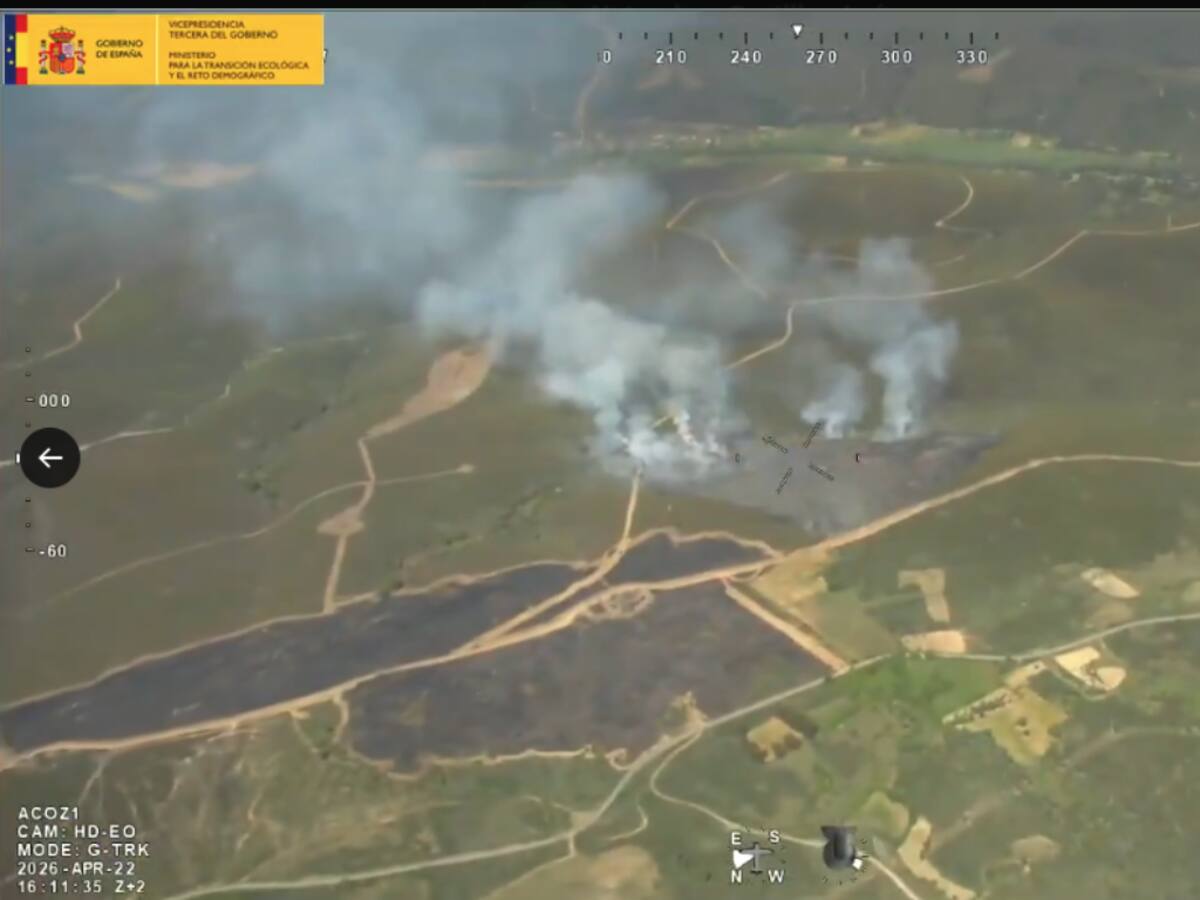 El trabajo de los medios de extinción reducen la intensidad de un incendio en Riomanzanas