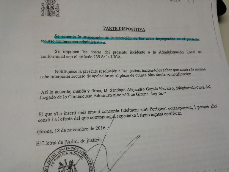 L&#039;auto del jutjat contenciós administratiu número 2 de Girona suspèn definitivament la consulta de Tossa