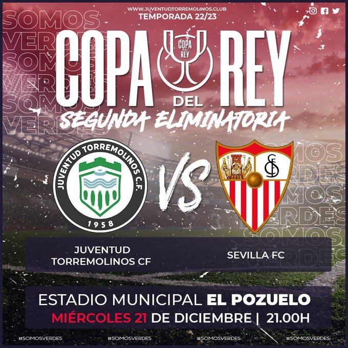 El partido de la Copa del Rey entre el Juventud Torremolinos y el Sevilla se disputará el próximo 21 de diciembre en el campo de El Pozuelo de la localidad malagueña