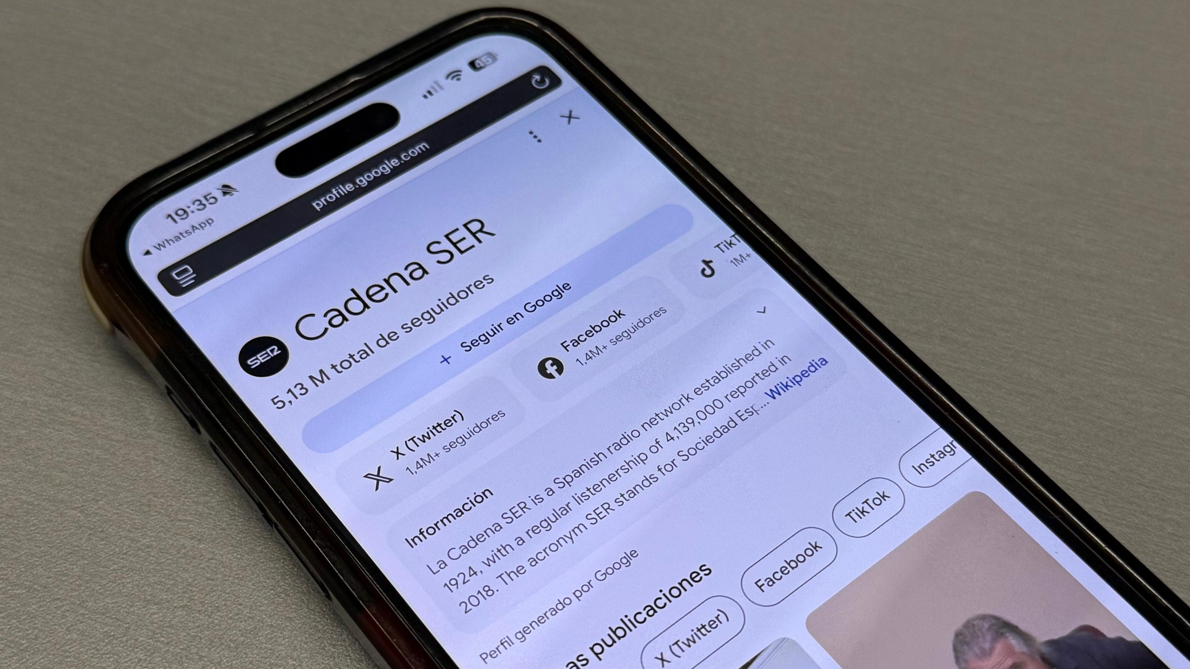 Página de Google de la Cadena SER