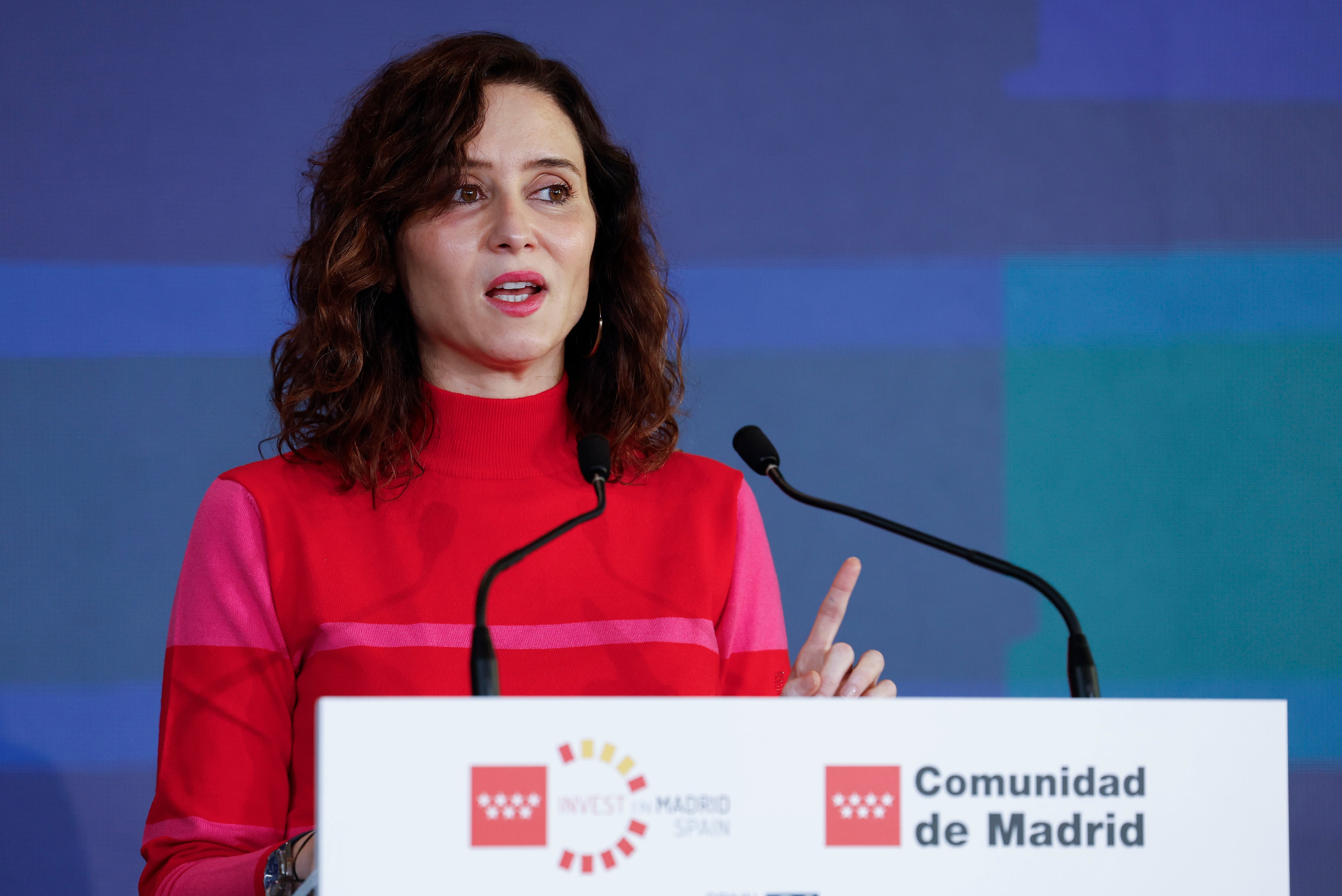 MADRID, 11/01/2024.- La presidenta de la Comunidad de Madrid, Isabel Díaz Ayuso, durante su intervención este jueves en el foro de inversión &quot;Spain Investors Day&quot;.-EFE/ Chema Moya
