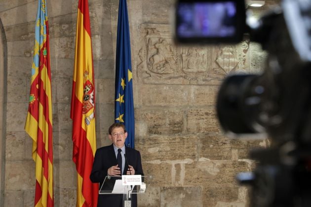 El president de la Generalitat, Ximo Puig, durante la rueda de prensa tras la Conferencia de Presidentes autonómicos del 17 de mayo