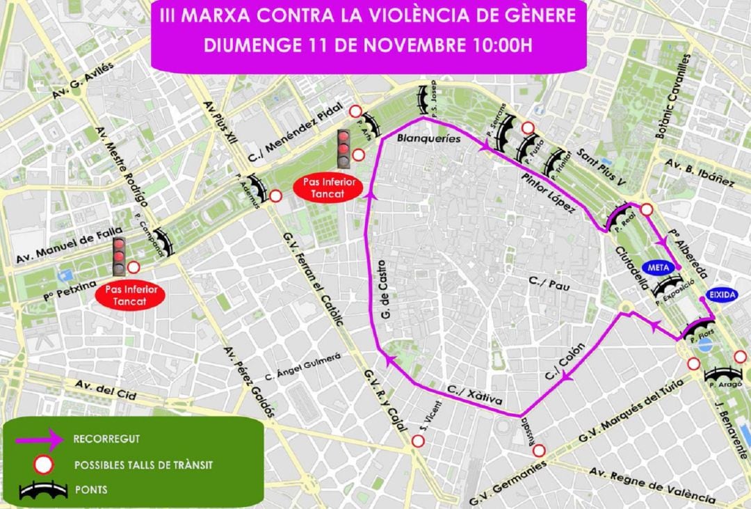 Recorrido de la III Marxa Contra la Violència de Gènere