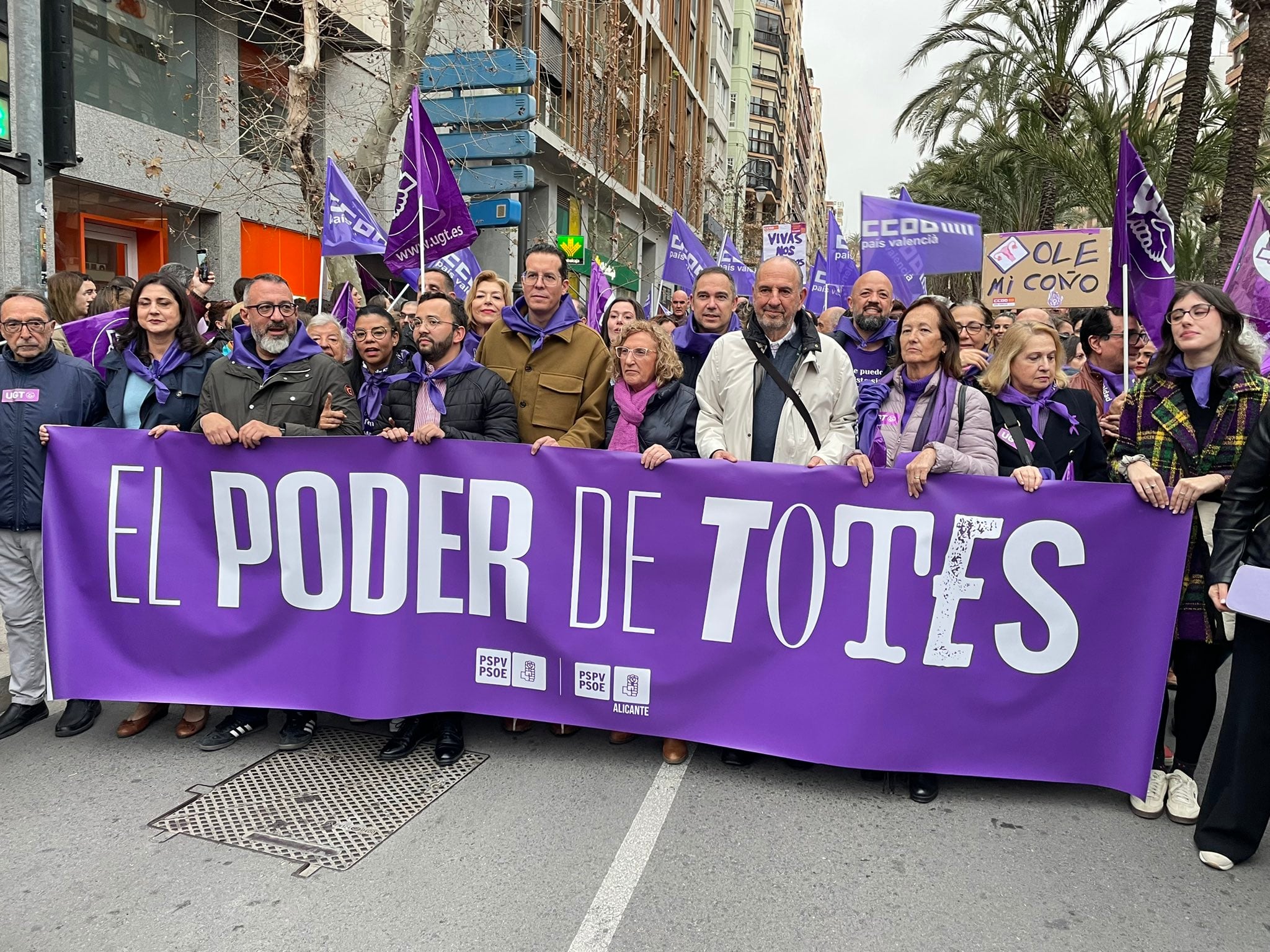 Miembros del PSOE de la provincia de Alicante en la manifestación del 8M