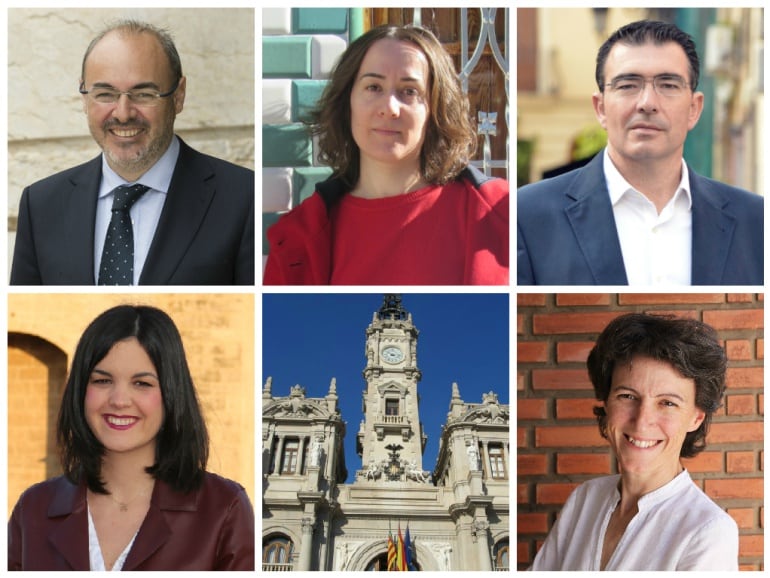Eusebio Monzó (PP), Glòria Tello (Compromís) Narciso Estellés (Ciudadanos), Sandra Gómez (PSPV), y Maria Oliver (València en Comú)