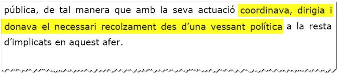 Un fragment de la interlocutòria del TSJC que cita Oriol Pujol com a imputat