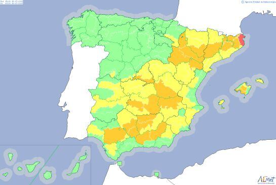 Estado de las provincias en alerta a las 15:30 del domingo 5 de julio.