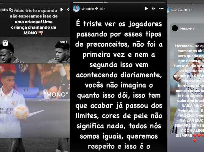 Los mensajes de Vinicius Tobias denunciando los insultos racistas