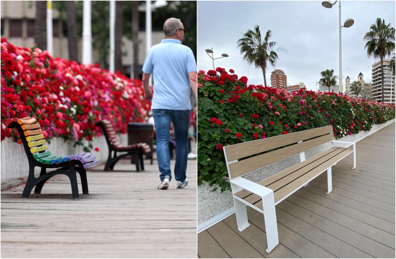 Antes y después de los bancos del puente de las Flores - Rita Barberá