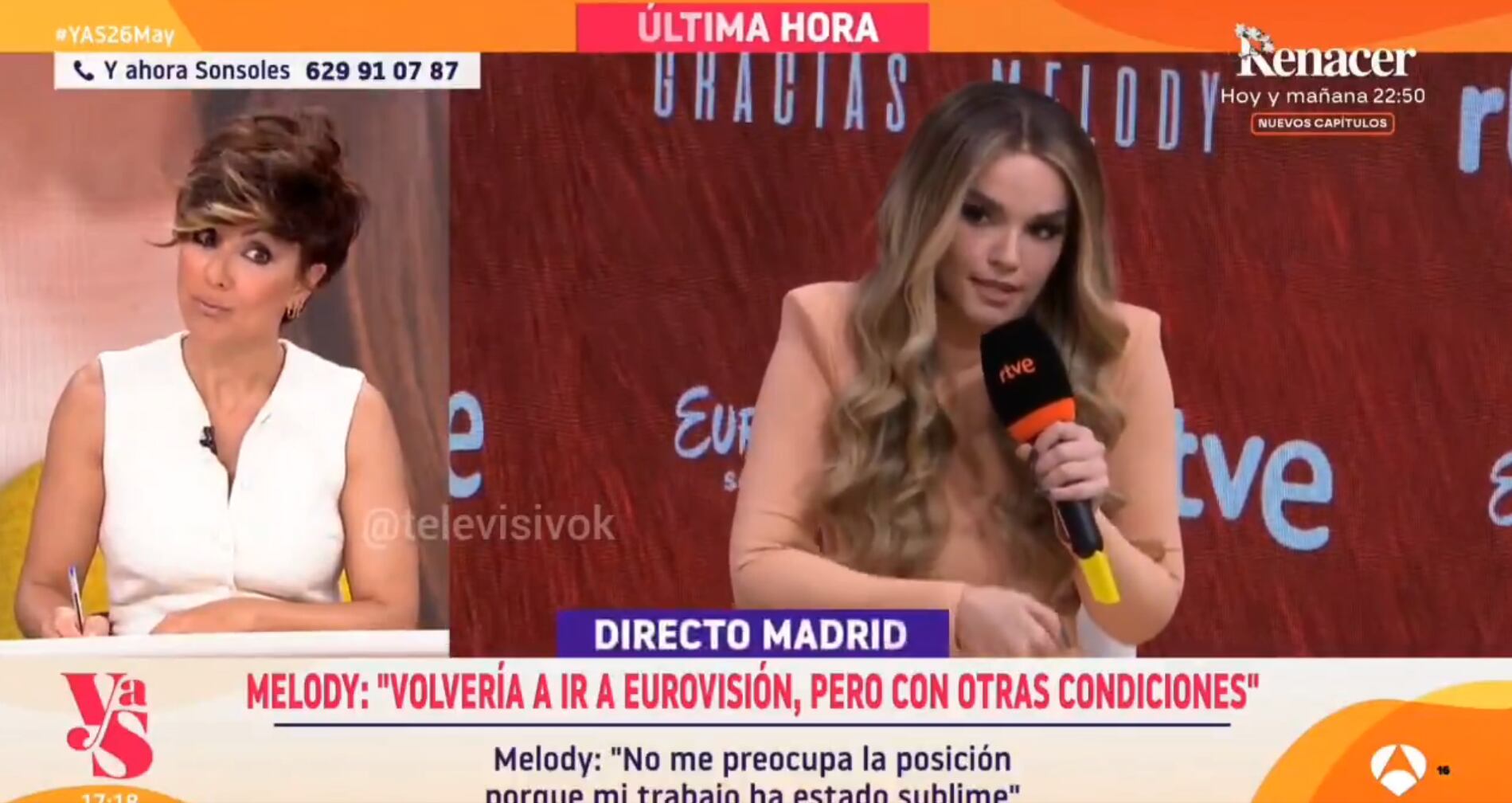 Sonsoles Ónega reacciona a las palabras de Melody en directo