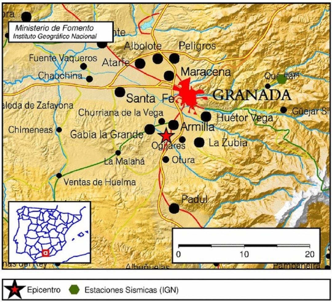 Infografía del temblor detectados con epicentro en Ogíjares