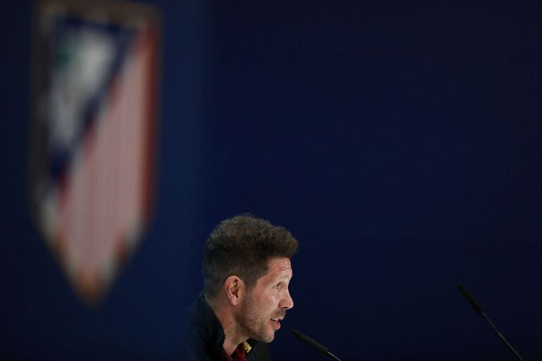 Simeone, en la sala de prensa del Calderón