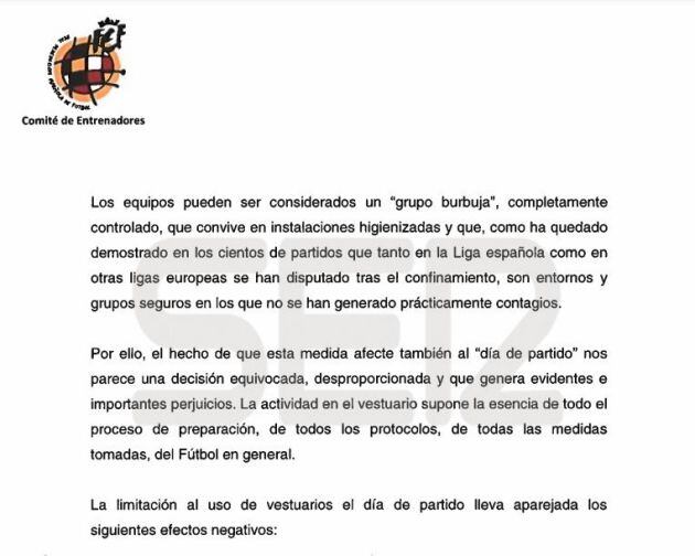 Declaración del Comité Técnico de Entrenadores