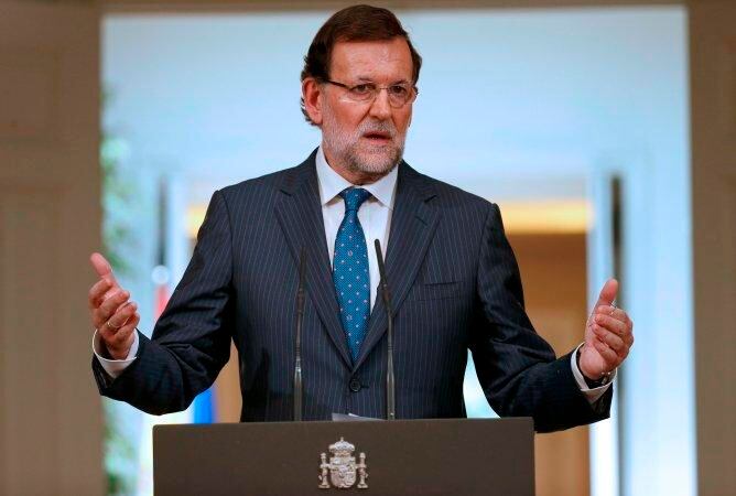 El presidente del Gobierno, Mariano Rajoy, durante la compadecencia en el Palacio de la Moncloa