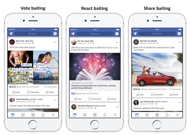 Facebook muestra algunos de los contenidos que comenzará a penalizar.