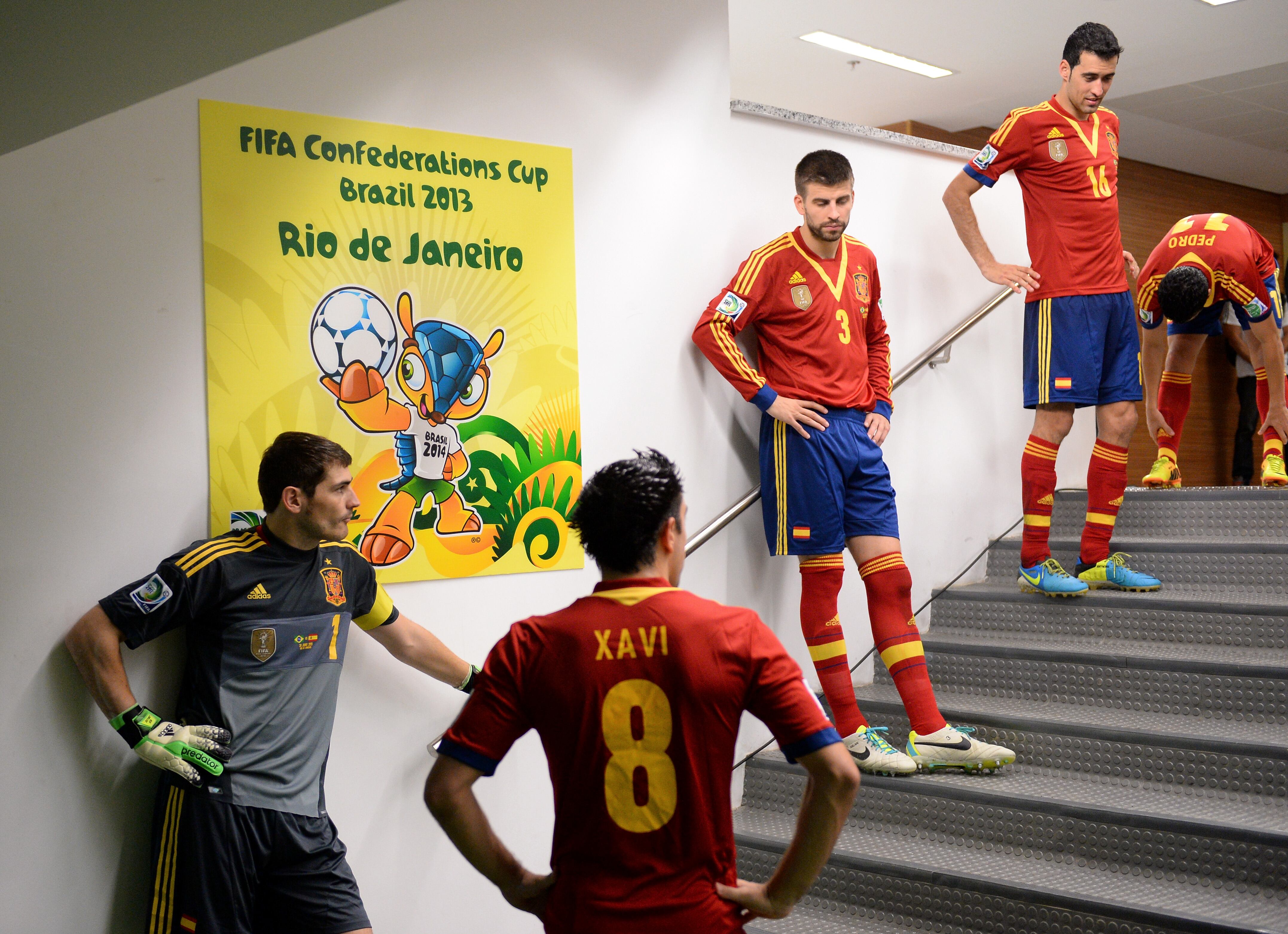 Casillas, Piqué, Xavi, Busquets y Pedro, en la Confederaciones celebrada en 2013.