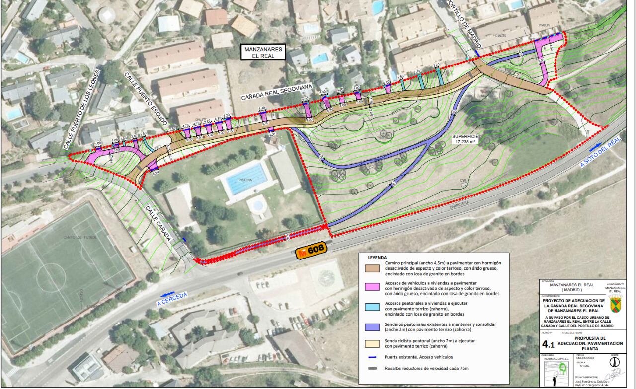 Mapa de las obras de adecuación de la Cañada Real Segoviana a su paso por Manzanares El Real