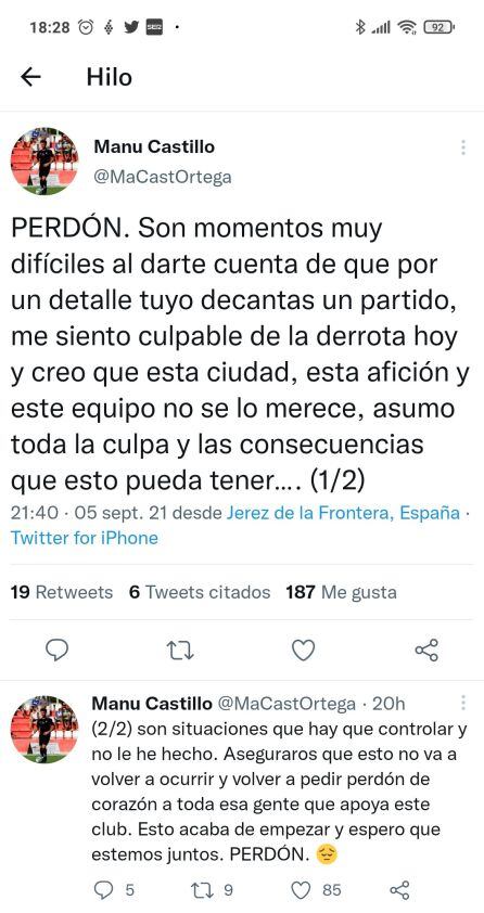 Manu Castillo se dispculpa ante sus aficionados