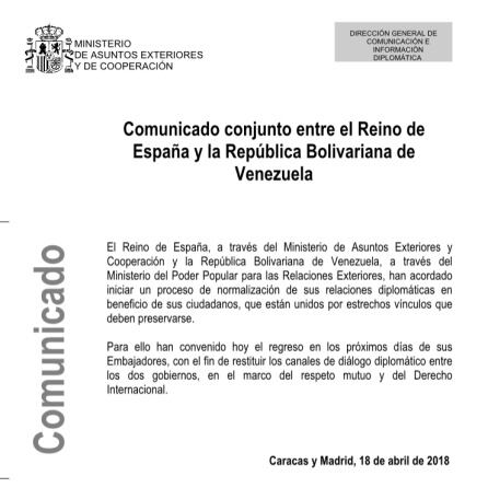 Comunicado conjunto de España y Venezuela