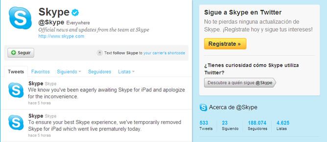 Skype reconocía su error y pedía disculpas a los usuarios: &quot;Sabemos que han estado esperando ansiosamente Skype para iPad y le pedimos disculpas por las molestias&quot;