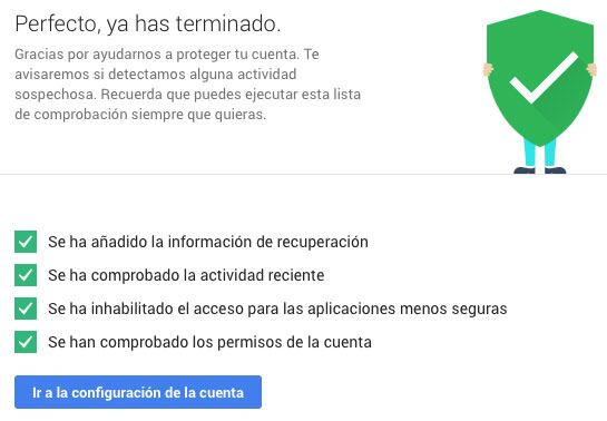 Comprobación correcta de seguridad de Google