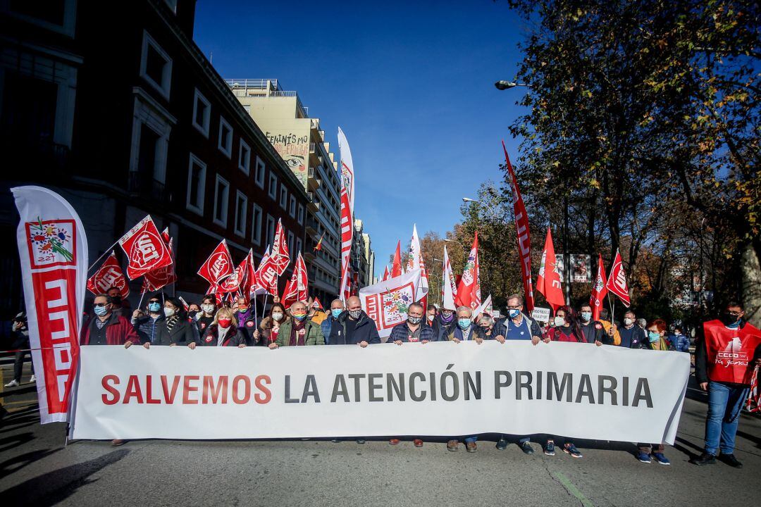 Manifestación en defensa de la Atención Primaria, el 12 de diciembre de 2021, en Madrid (España).