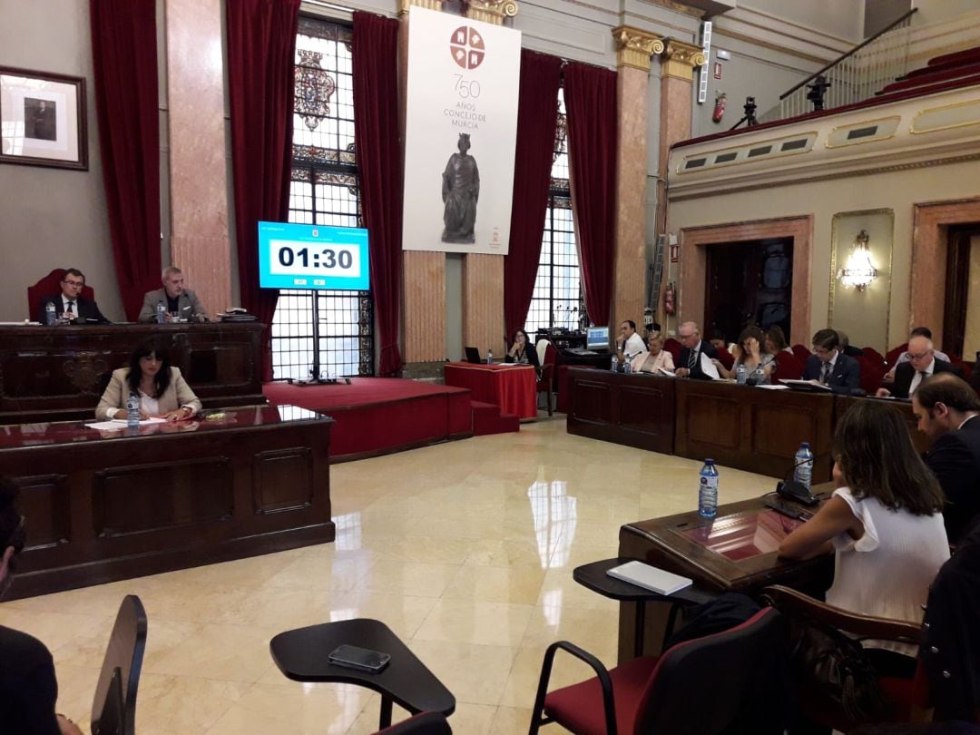 El concejal Eduardo Martínez Oliva, durante su intervención en el pleno en el que se han aprobado los presupuestos municipales.