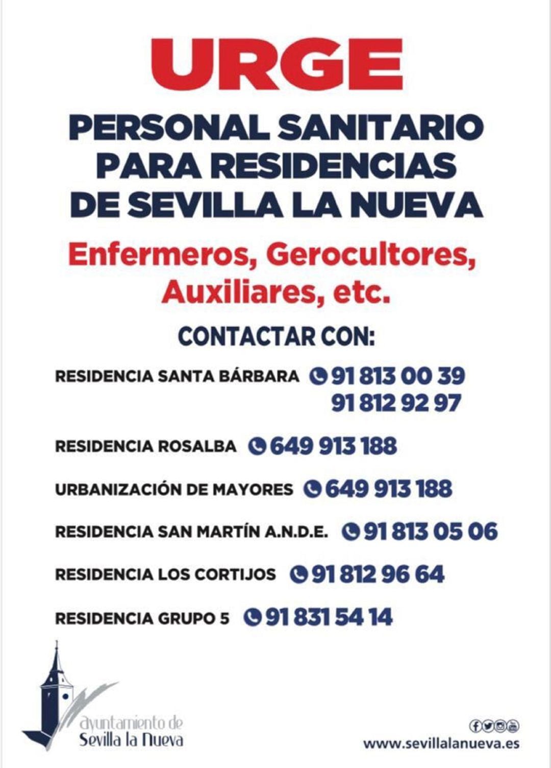 Las residencias de Sevilla la Nueva necesitan urgentemente personal sanitario