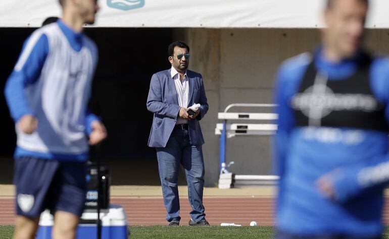 Al-Thani, durante un entrenamiento del Málaga