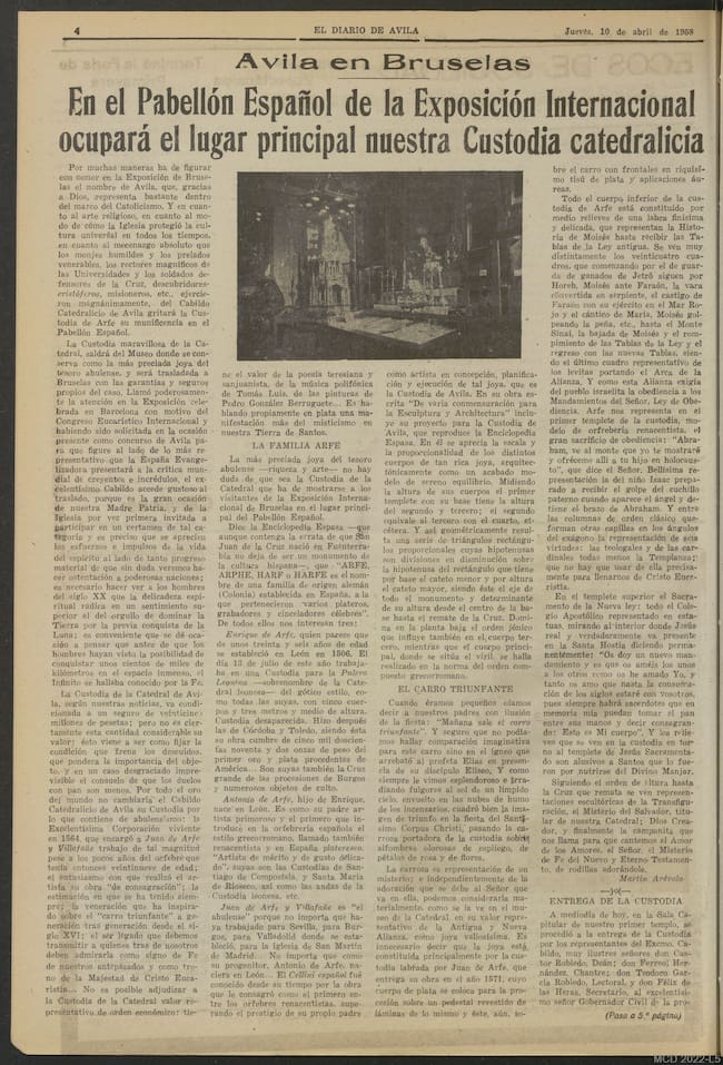 Página de El Diario de Ávila donde se cuenta la salida de la Custodia